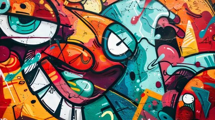 Fototapeta premium Vibrant Urban Street Art Mural with Colorful Abstract Designs and Graffiti Elements