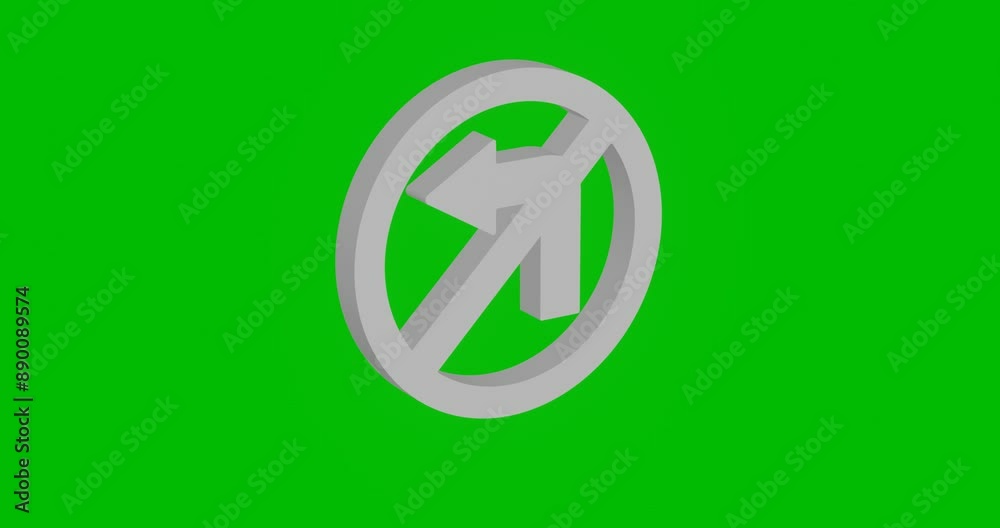 Poster animation of rotation of a white no right turn sign with shadow. simple and complex rotation. seamle