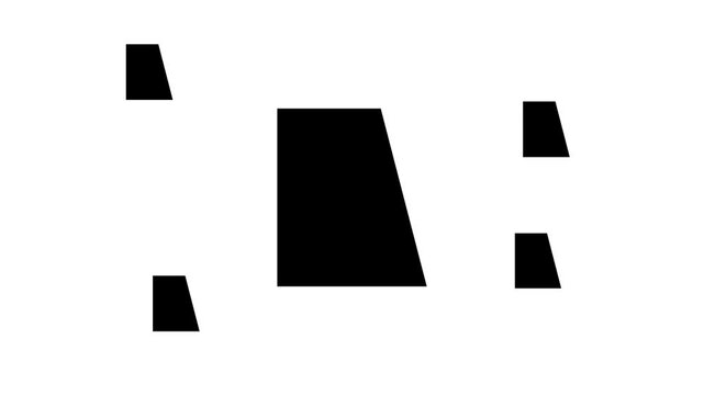 Zoom in and out animation the trapezium symbol. Large black symbol in the center and four small symbols around. Seamless looped 4k animation on white background