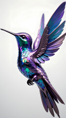 Fototapeta premium A majestic hummingbird sculpted from iridescent metallic blue and purple hues
