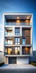 Fototapeta premium A minimalist, modern building with clean lines and large windows, showcasing contemporary architectural design against a clear blue sky