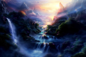 Celestial Cascade of Wonders: Where Dreams Take Flight and Nature Dances - Generative AI