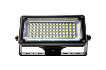 A Black And White Rectangular LED Light Fixture With Numerous Bulbs on a Clear PNG or White Background.