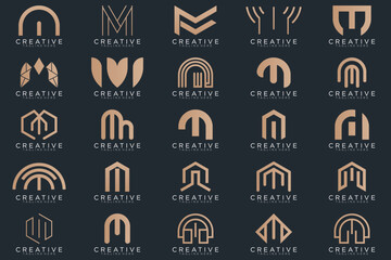 gold M logo collection, abstract letter M logo design. icon for business