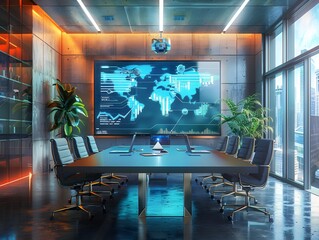 Interactive Digital Whiteboard in High Tech Meeting Room for Collaborative Communication and Technology Networking in Business