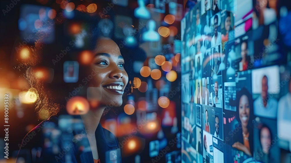 Poster diverse virtual brainstorming session emphasizing digital and networking in business