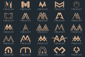 gold M logo collection, abstract letter M logo design. icon for business