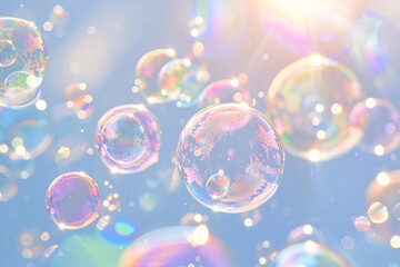 soap bubbles on bright background with copy space for text