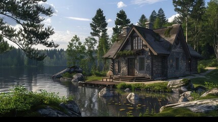 Obraz premium Serene Haven. Tranquil country cottage retreat