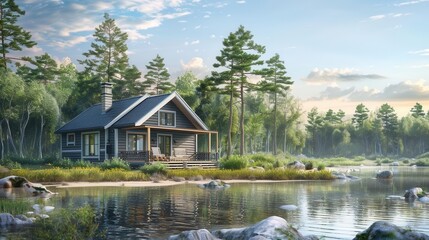 Obraz premium Tranquil Oasis. Cottage offering a peaceful retreat by the sea
