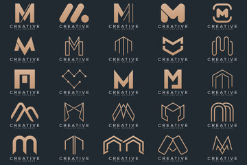 gold M logo collection, abstract letter M logo design. icon for business