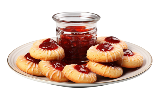 Heavenly Delights: Jelly-Filled Cookies on a White Plate on White or PNG Transparent Background.