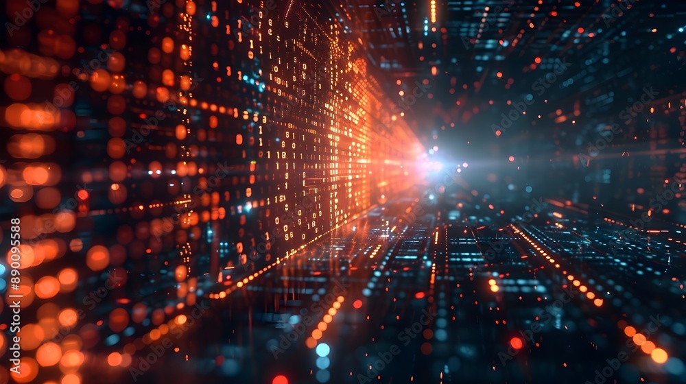 Poster cybernetic business interface with real time data streams and network connections