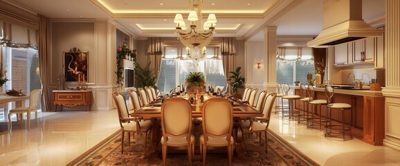 Fototapeta premium Cozy Family Dining Room. Welcoming and Intimate Homey Atmosphere