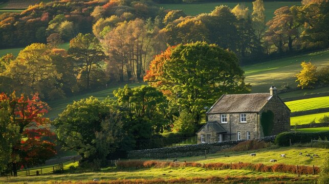 A house sits in a field with trees and grass