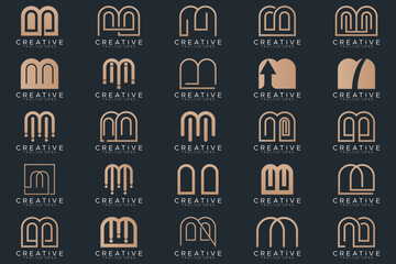 gold M logo collection, abstract letter M logo design. icon for business
