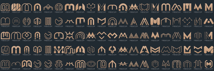 gold M logo collection, abstract letter M logo design. icon for business