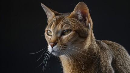 Obraz premium Chausie: This hybrid of domestic and jungle cats is known for its large size and boundless energy. Chausies require ample stimulation to keep them engaged and content. 