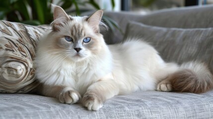 Birman: Featuring stunning blue eyes and a smooth, silky coat, Birmans are known for their gentle and affectionate temperament. They are great with families and enjoy close companionship.
