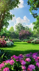 Serene Beauty in Nature. Tranquil garden oasis with colorful flowers
