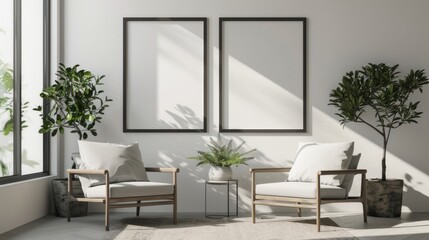 Minimalist Living Room with Two Armchairs and Empty Frames