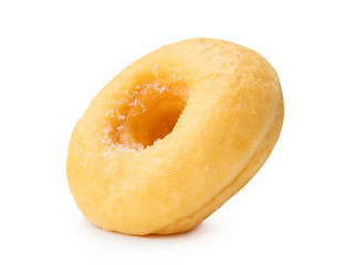 Side view of single brown cinnamon donut isolated on white background with clipping path