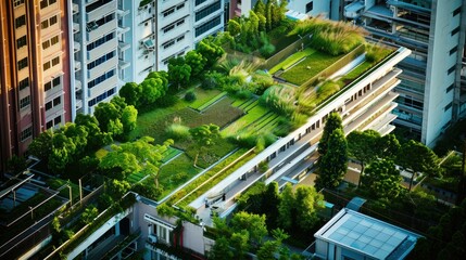 Green rooftop garden on a contemporary urban building