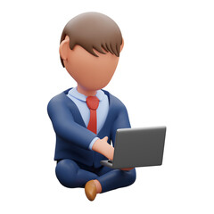 Businessman with laptop 3d illustration