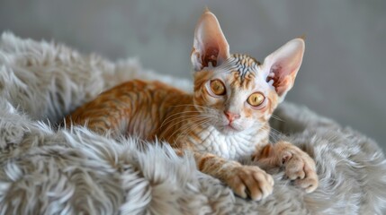 Obraz premium Devon Rex: Recognizable by their distinct curl pattern, Devon Rexes differ from the Cornish Rex. They are mischievous and affectionate, with a playful demeanor that endears them to many. 