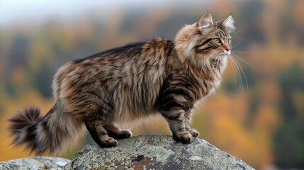 Norwegian Forest Cat: Boasting a dense, waterproof coat, Norwegian Forest Cats are strong and independent. Their passion for climbing and exploration suits their lively and resilient nature.