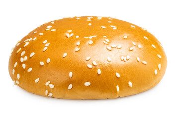Top of hamburger bread bun isolated on white background. The freshly baked hamberger bun isolate on white with clipping path.