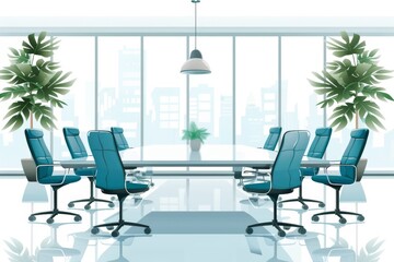 Modern office with blue chairs and large windows sleek and vibrant design contemporary and detailed interior