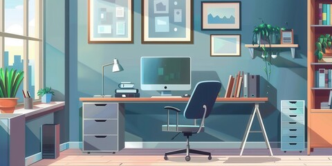 Cozy Home Office. A comfortable workspace designed for productivity and relaxation