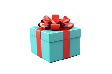 Obraz premium Enchanted Blue Surprise: A Majestic Gift Box With a Scarlet Ribbon on White or PNG Transparent Background.