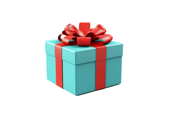 Enchanted Blue Surprise: A Majestic Gift Box With a Scarlet Ribbon on White or PNG Transparent Background.