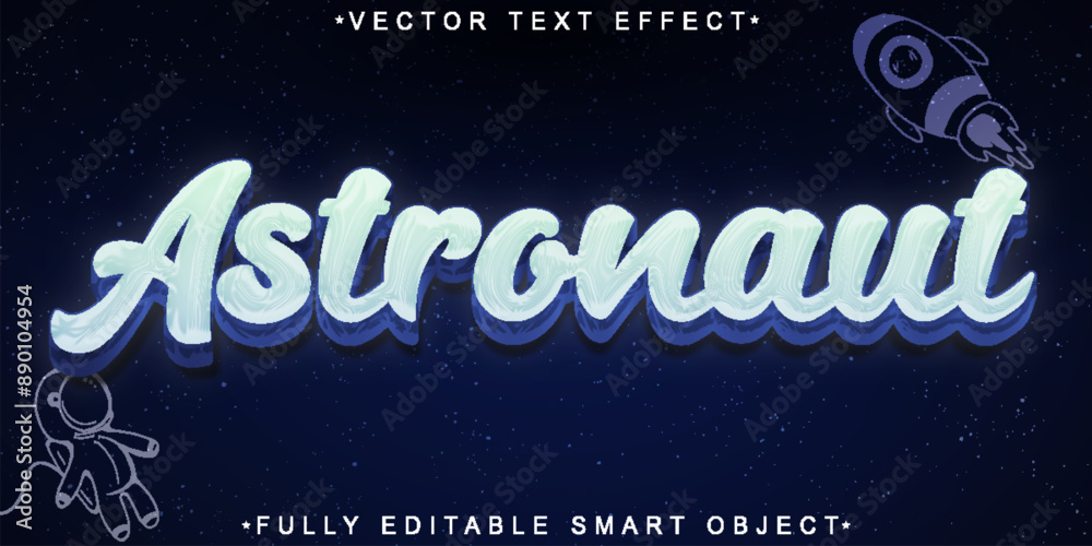 Sticker cartoon astronaut vector fully editable smart object text effect