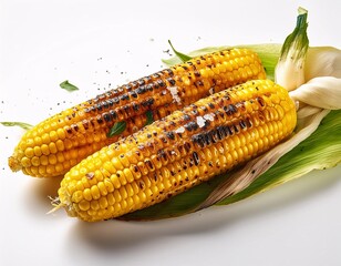 delicious looking grilled corn on a clean white background. generative ai