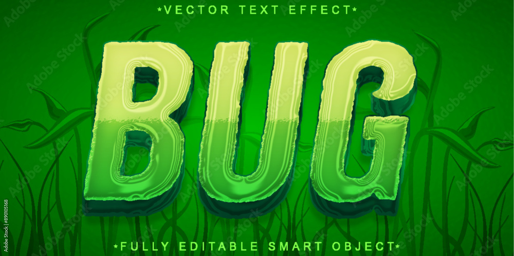 Poster cartoon green bug vector fully editable smart object text effect