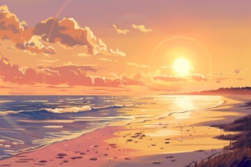 A dreamy sunset paints the sky in soft pastels over a tranquil seaside, casting a warm glow on the peaceful scene, cozy vibe, Generative AI