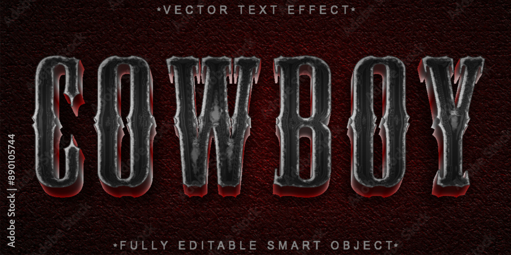 Poster dark red cowboy vector fully editable smart object text effect