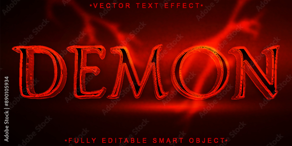 Poster red horror demon vector fully editable smart object text effect