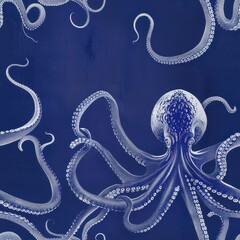 Seamless octopus pattern on a blue background