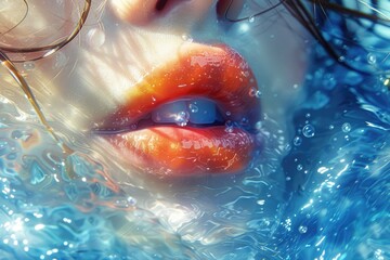 Fototapeta premium Closeup of womans lips with water droplets