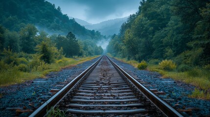 Fototapeta premium Infinity Rails: High-Resolution Endless Railroad Tracks Wallpaper with Depth and Perspective in Minimalist Style