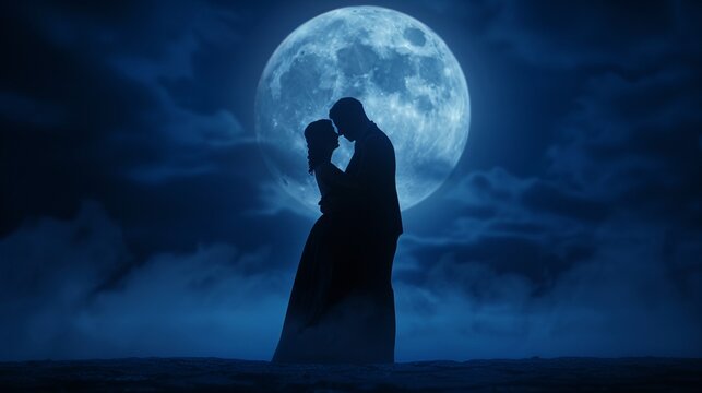Couple in ghostly masquerade attire, sharing a dance under the moonlight, realistic photo, high detail, enchanting ambiance