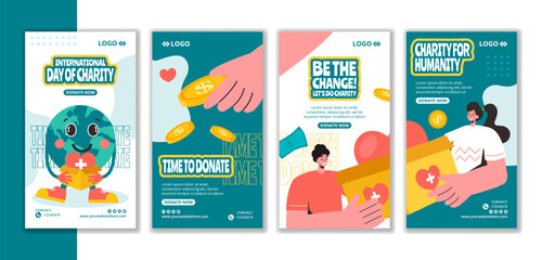 Day of Charity Social Media Stories Flat Cartoon Hand Drawn Templates Background Illustration