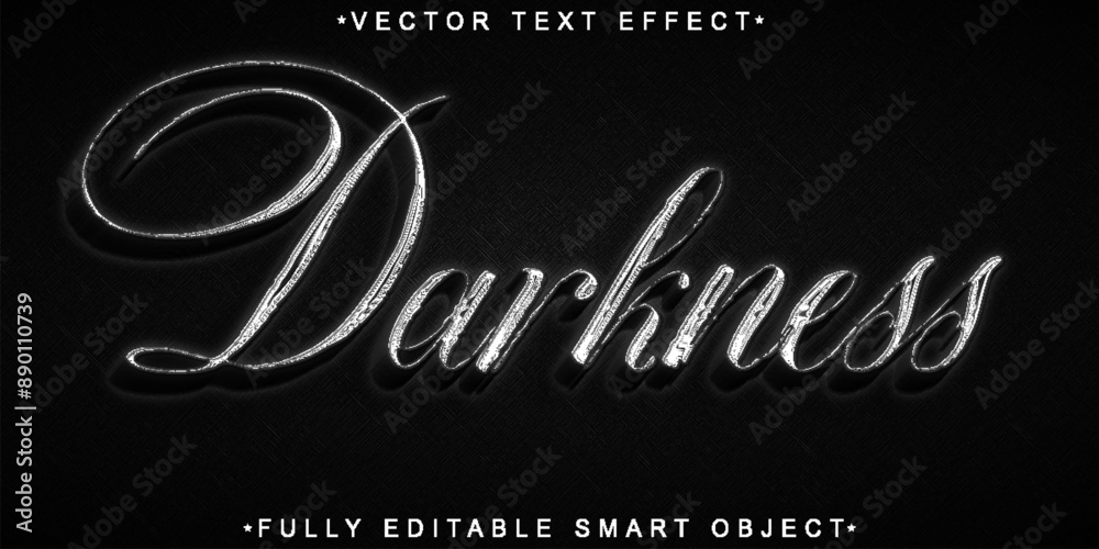 Poster script signature darkness silver vector fully editable smart object text effect