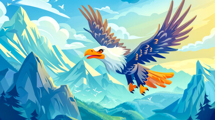 Obraz premium Majestic bald eagle soaring over mountain peaks