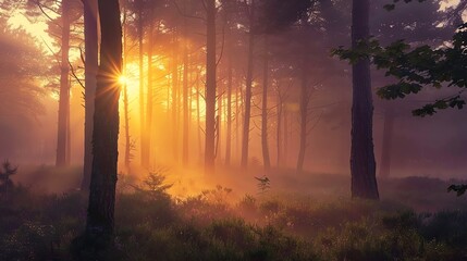 dense forest with sunset light