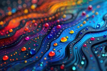 Naklejka premium Vibrant abstract background with colorful liquid droplets and flowing lines creating a dynamic and visually stimulating image.